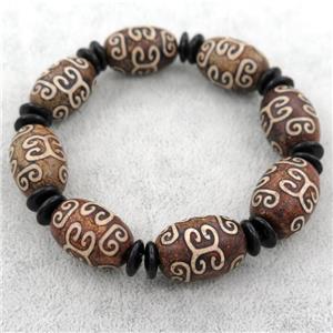 Dzi Agate Beaded Bracelet, stretchy, approx 16-20mm