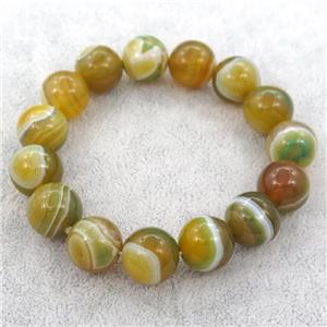 olive striped agate bracelet, stretchy, approx 14mm