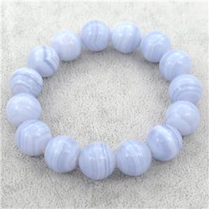 Blue Lace Agate Beaded Bracelet, stretchy, approx 14mm