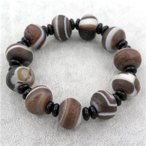 Tibetan Agate beaded bracelet, stretchy, approx 13-17mm