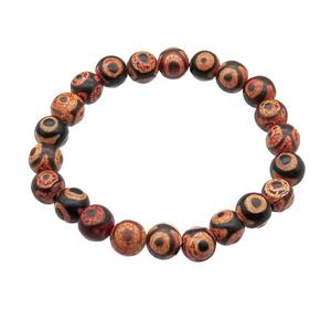 orange stretchy Tibetan Agate Bracelet Evil Eye round, approx 8mm dia