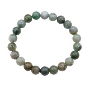 Green Sinkiang Jadeite Bracelet Stretchy Round, approx 8mm dia