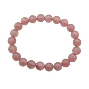 Pink Strawberry Quartz Bracelet Stretchy Round, approx 8mm dia