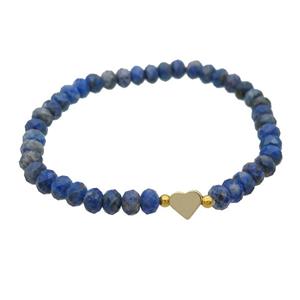 Blue Lapis Lazuli Bracelet Rondelle Stretchy Heart, approx 4x6mm