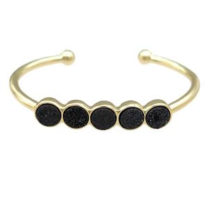 Copper Bangle Pave Black Quartz Druzy Gold Plated, approx 8mm, 50-60mm dia