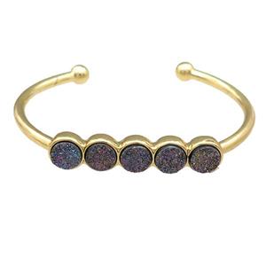 Copper Bangle Pave Rainbow Quartz Druzy Gold Plated, approx 8mm, 50-60mm dia