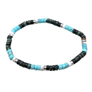 Blue Magnesite Bracelet With Kambaba Jasper Howlite Stretchy, approx 4mm