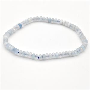 Natural Aquamarine Bracelet Blue Faceted Rondelle Stretchy, approx 3x4mm