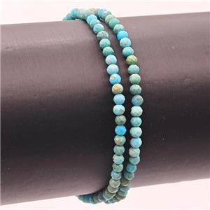 Natural Chinese Turquoise Bracelet Faceted Round Stretchy, approx 3-3.5mm