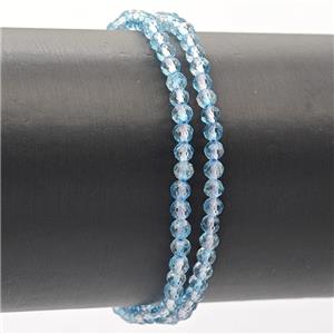 Natural Topaz Bracelet Blue Faceted Round Stretchy, approx 3-3.5mm