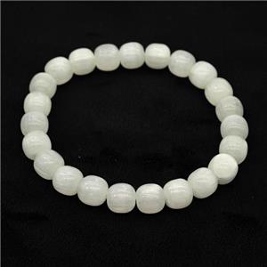 Whitegray Selenite Bracelet Stretchy Barrel, approx 8x8mm