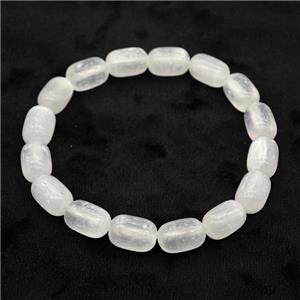 White Selenite Bracelet Stretchy Barrel, approx 8x12mm