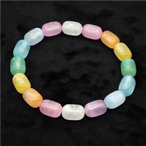 Selenite Bracelet Stretchy Barrel Multicolor, approx 8x12mm