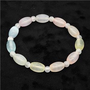 Selenite Bracelet Stretchy Rice Multicolor, approx 8x12mm