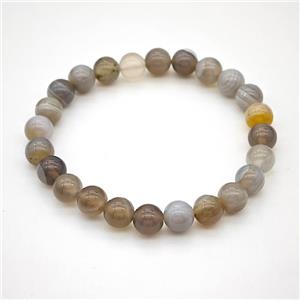 Natural Botswana Agate Bracelet Smooth Round Gray Stretchy, approx 8mm