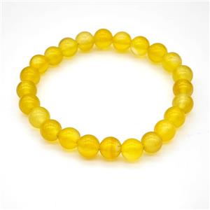 Natural Agate Bracelet Yellow Dye Smooth Round Stretchy, approx 8mm