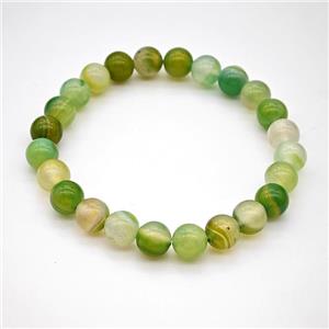 Natural Stripe Agate Bracelet Green Dye Smooth Round Stretchy, approx 8mm