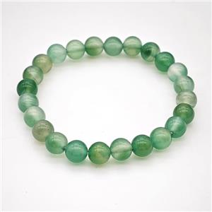 Natural Agate Bracelet Green Dye Smooth Round Stretchy, approx 8mm