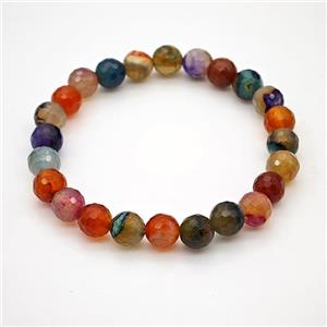 Natural Agate Bracelet Dye Faceted Round Stretchy, approx 8mm