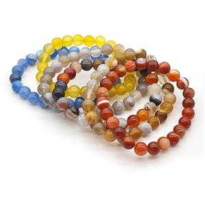 Natural Agate Bracelet Dye Smooth Round Stretchy Mixed, approx 8mm