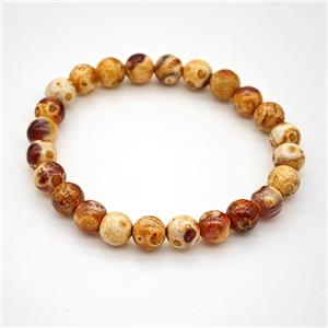 Fire Agate Bracelet Orange Smooth Round Stretchy, approx 8mm