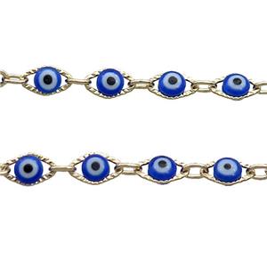 Copper Chain Blue Evil Eye Lampwork Gold Plated, approx 5-8mm