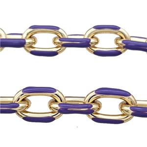 Aluminium Rolo Chain Purple Enamel Gold Plated, approx 15-21mm