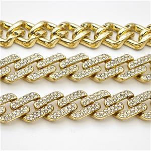 Alloy Chain Pave Rhinestone Gold Plated, approx 12-17mm