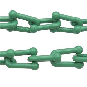 Alloy U-shape Chain with fire green lacquered, approx 6-11mm