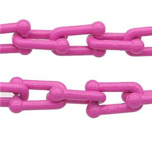 Alloy U-shape Chain with fire hotpink lacquered, approx 6-11mm