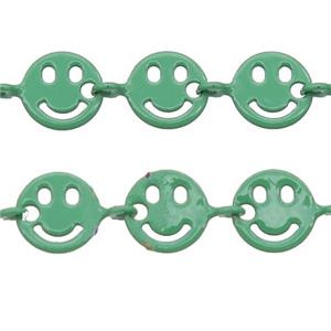 Copper Emoji smileface Chain with fire green lacquered, approx 6mm