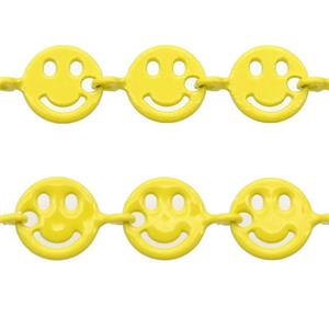 Copper Emoji smileface Chain with fire yellow lacquered, approx 6mm