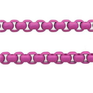 stainless Iron Box Chain with fire hotpink lacquered, approx 3mm