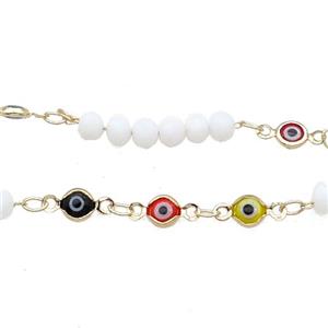 Copper Chain Enamel Evil Eye Gold Plated, approx 5mm, 25mm