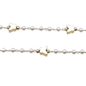 Copper Chain With Pearlized Plastic Butterfly Gold Plated, approx 5mm, 3mm