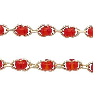 Copper Chain With Red Plastic Gold Plated, approx 4-7mm