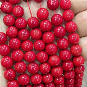 Natural Red Coral Beads Smooth Round Dye, approx 10mm