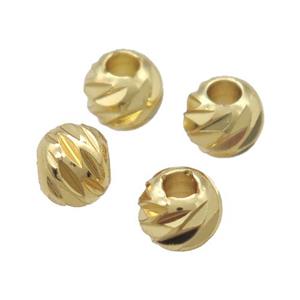 round copper carved beads, Unfade, gold plated, approx 5mm dia