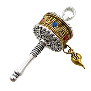 Tibetan Prayer Wheels charm zinc pendant, approx 24mm, 60mm