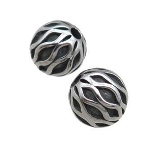 round stainless steel beads, antique silver, approx 9.5mm