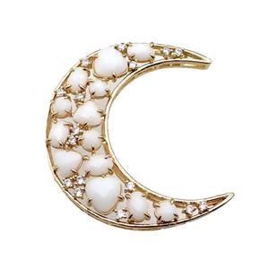 copper Moon pendant pave white Cat Eye Crystal, gold plated, approx 45-50mm