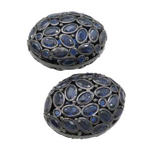 copper oval beads pave blue zircon, black plated, approx 20-26mm