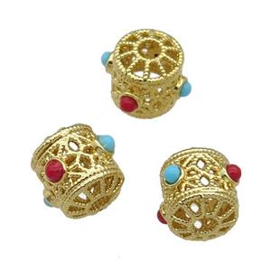 Copper Spacer Tube Beads Enamel Gold Plated, approx 9-11mm, 2.5mm hole