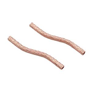 Copper Bend Tube Beads Rose Gold, approx 2x25mm