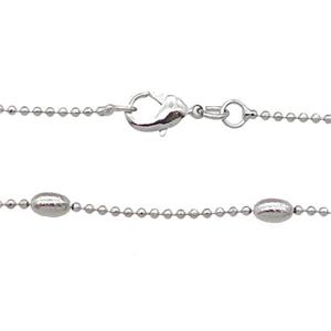 Copper Necklace Ball Chain Unfaded Platinum Plated, approx 1.2mm, 3x5mm, 42cm length