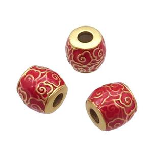 Copper Barrel Beads Duck Gold Red Enamel, approx 10-11mm