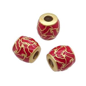 Copper Barrel Beads Duck Gold Red Enamel, approx 10-11mm