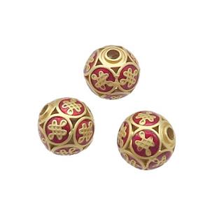 Copper Round Beads Duck Gold Red Enamel, approx 10mm