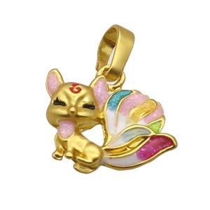 Alloy Fox Pendant Enamel Multicolor Duck Gold, approx 12-14mm