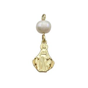 Copper Pendant With Pearl Virgin Mary Gold Plated, approx 10-13mm, 6mm